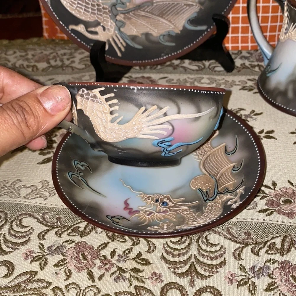 Vintage 14 pc tea set RS Hand-Painted Dragon, Made in Japan, Eggshell Porcelain